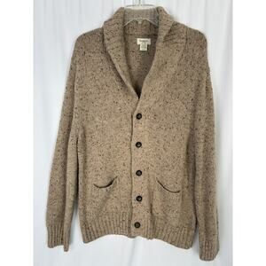 Wool Blend Cardigan Sweater Mens XL Tan Shawl Collar Academia Professor Grandpa